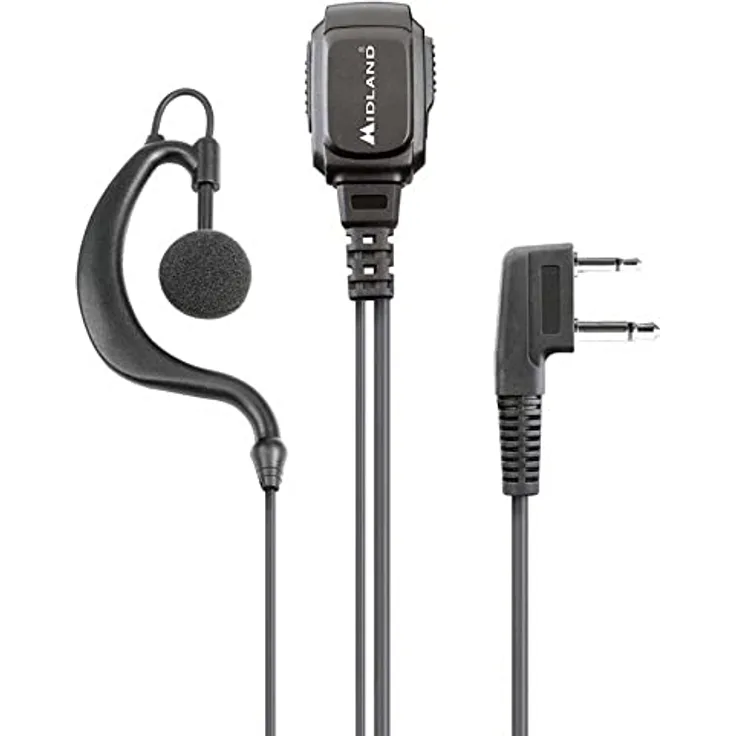 Midland MA 21-L Pro, Kopfhörer mit verstellbarem Ohrhörer und Clip-Mikrofon, Schwarz