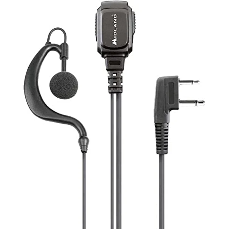 Midland MA 21-L Pro, Kopfhörer mit verstellbarem Ohrhörer und Clip-Mikrofon, Schwarz – Bild 1