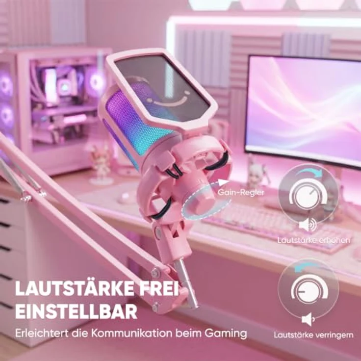 FIFINE Gaming Mikrofon Typ A/C USB mit Arm, RGB-Beleuchtung, Stummschalttaste, Popfilter und Shock Mount für PC, MAC, PS4, PS5 – Bild 3