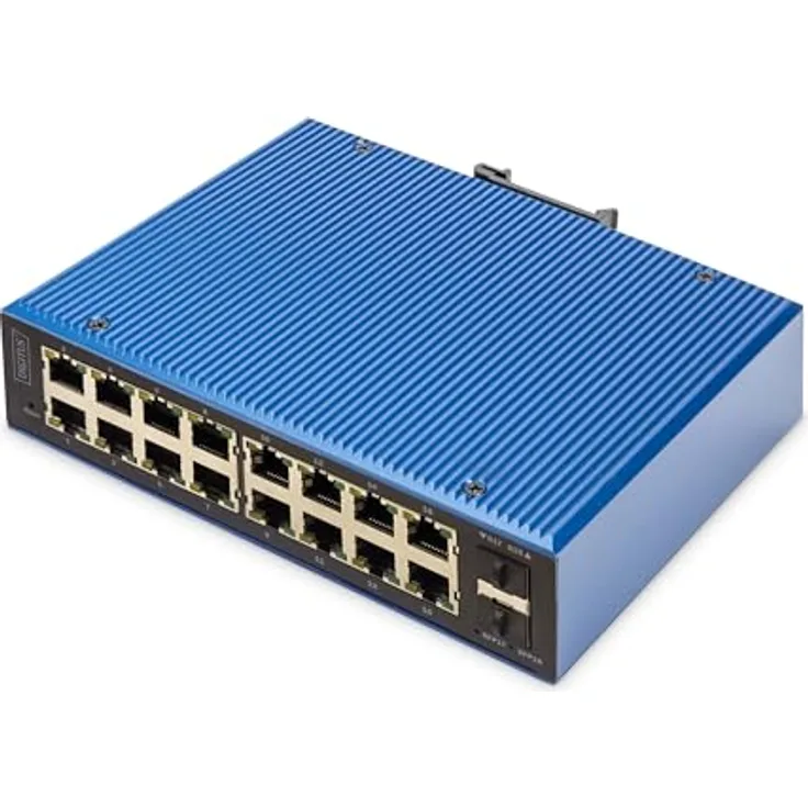 DIGITUS industrieller Managed 18-Port Gigabit Ethernet Netzwerk-Switch - 16x RJ45 + 2X SFP-Uplink - 1x Console Port - L2 Managed - Hutschienenmontage - 10/100/1000Mbps