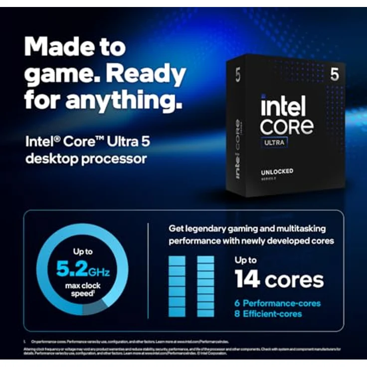 Intel Core Ultra 5 Desktop-Prozessor 245KF, 14 Kerne (6 P-cores + 8 E-cores), bis zu 5,2 GHz, ohne Prozessorgrafik – Bild 2