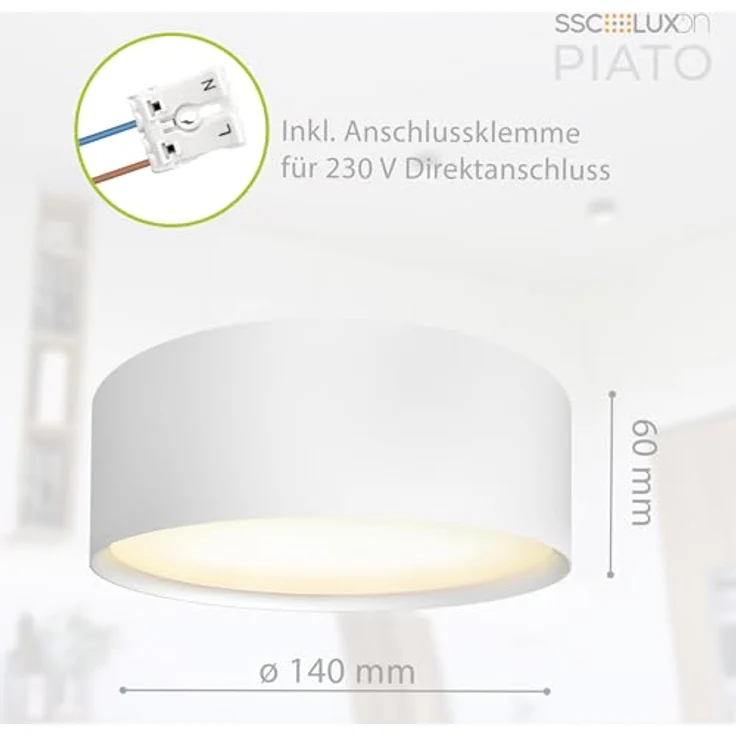 SSC-LUXon PIATO Deckenspot groß LED - Deckenlampe weiß flach mit warmweißem Licht - 20W Spot Strahler innen pulverbeschichtet – Bild 5