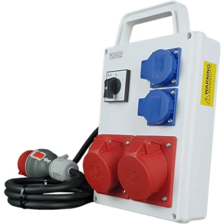 RoadEu Steckdosenverteiler, 2x CEE 16A Steckdose mit Schalter und Schuko 230V - europäische Komponenten, wasserdicht (1m - blau) – Bild 2