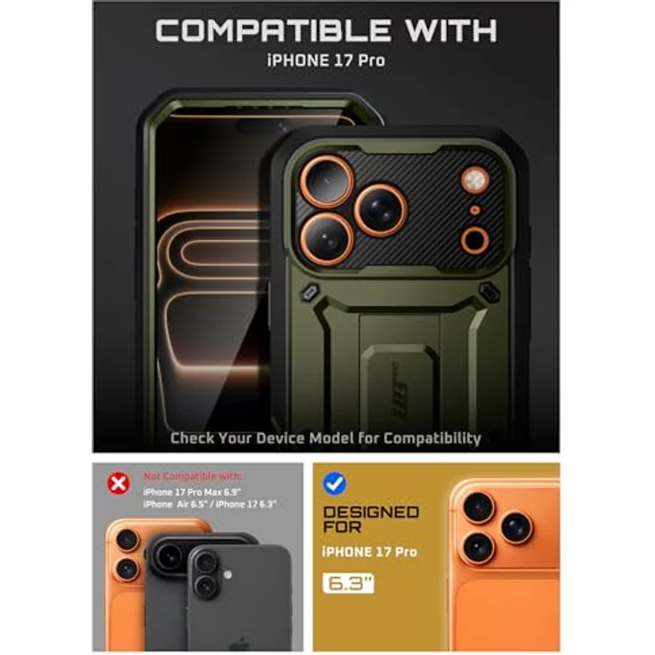 Supcase Unicorn Beetle Pro Hülle für iPhone 17 Pro, extrem langlebiger Fallschutz mit integrierter Displayschutz, Grün – Bild 2