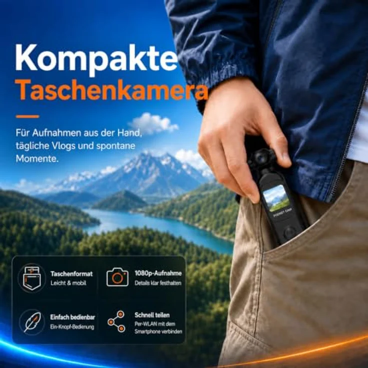 TOSBARRFT H92 Vlog Kamera 1080P, kompakte Videokamera mit 32-GB-Karte und 1,33-Zoll-Touchscreen – Bild 3