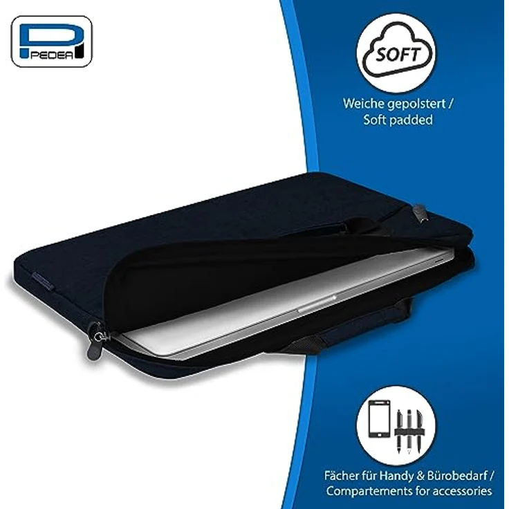 PEDEA Laptoptasche FASHION, Umhängetasche in blau/schwarz mit dicken Polsterung und fleeceartigem Innenfutter – Bild 6