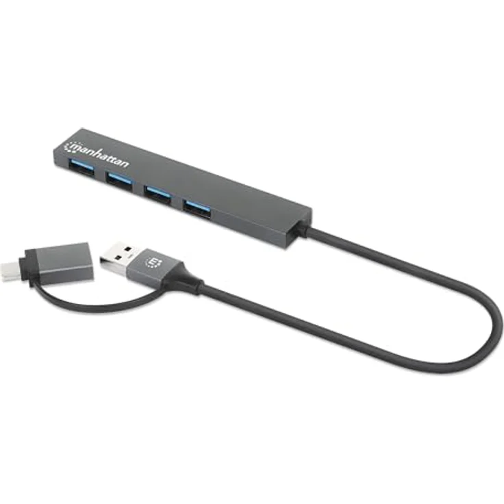 Manhattan 181006 USB 3.0 Hub, 4-Port Typ-C/Typ-A, Space Grau, SuperSpeed mit 5 Gbit/s Übertragung – Bild 1