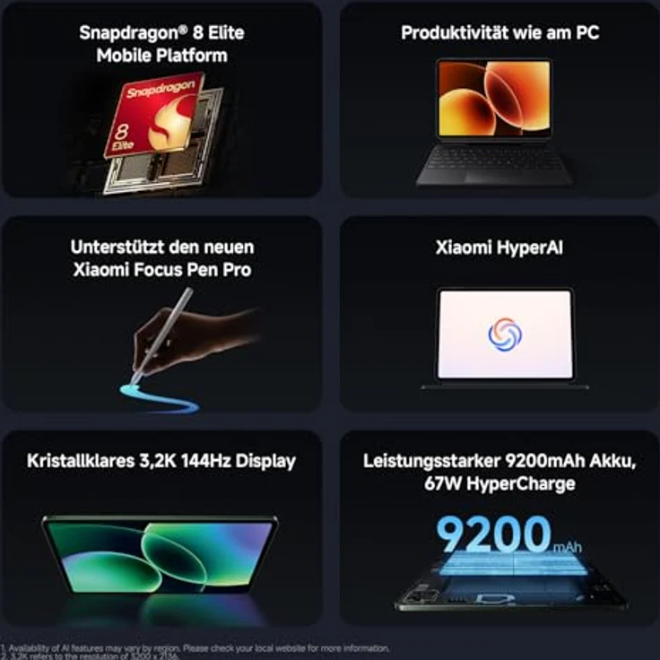 XIAOMI Pad 8 Pro, 11,2 Zoll Tablet mit 8GB RAM, 256GB Speicher, Snapdragon® 8 Elite, 9200mAh Akku, 144Hz Display, HyperAI, Blau, 3 Jahre Garantie – Bild 3
