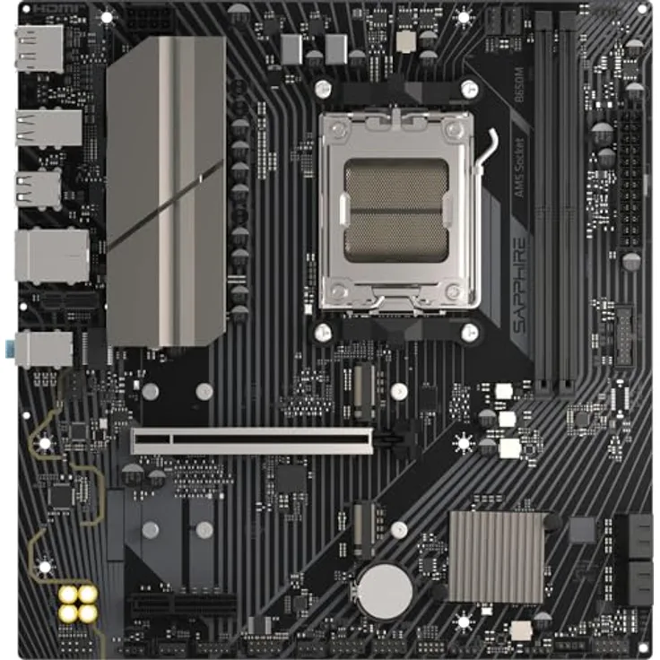 Sapphire B650M-E, Micro-ATX Mainboard für AMD AM5 Prozessoren, 1xHDMI 1.4, 1xDP 1.2, 2.5 Gigabit LAN, HD Audio 6-Kanal
