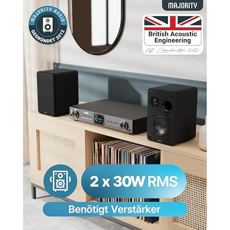MAJORITY D70X Lautsprecher Boxen | 2 x 30W Passive Regallautsprecher mit Kohlefaser-Membranen, 6Ω Impedanz, Frequenzgang 40Hz-20kHz, Schwarz – Bild 2