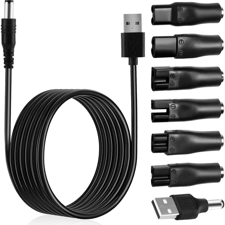 Bundviel 5V USB Ladekabel Set, 7 Stück mit 7 Adaptersteckern für Rasierer, Haarschneider & Bartschneider - Kompakt und langlebig