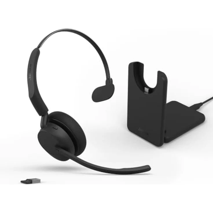 Jabra Evolve3 45 Mono, LINK 390a, UC On Ear Headset, kabellos, Bluetooth®, Schwarz, leichtes Design, klare Sprachübertragung – Bild 1