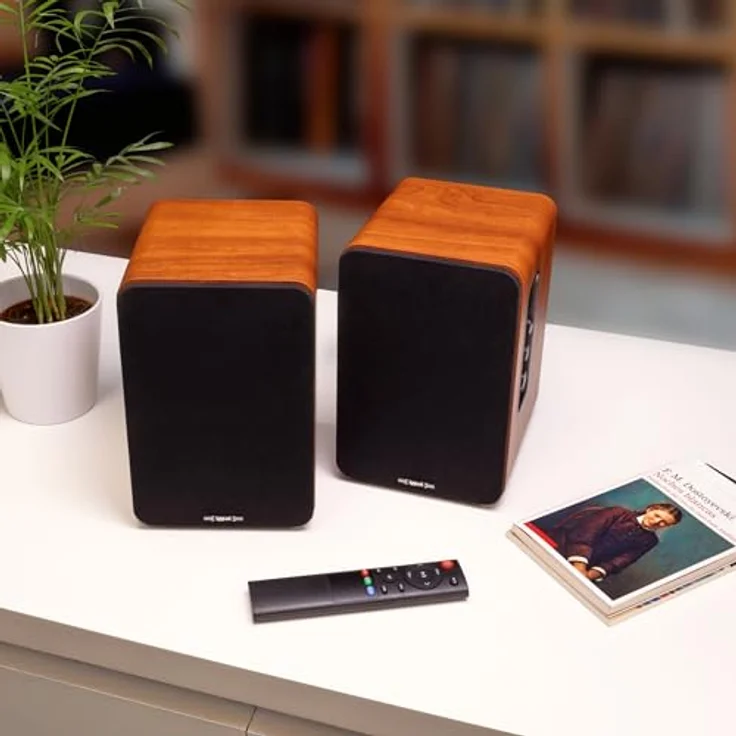 iggual 2.0 Aktive Bluetooth-Lautsprecher, 50 W RMS, Hi-Fi Sound, Bluetooth 5.3, USB, HDMI ARC, Mahagoni-Finish – Bild 2