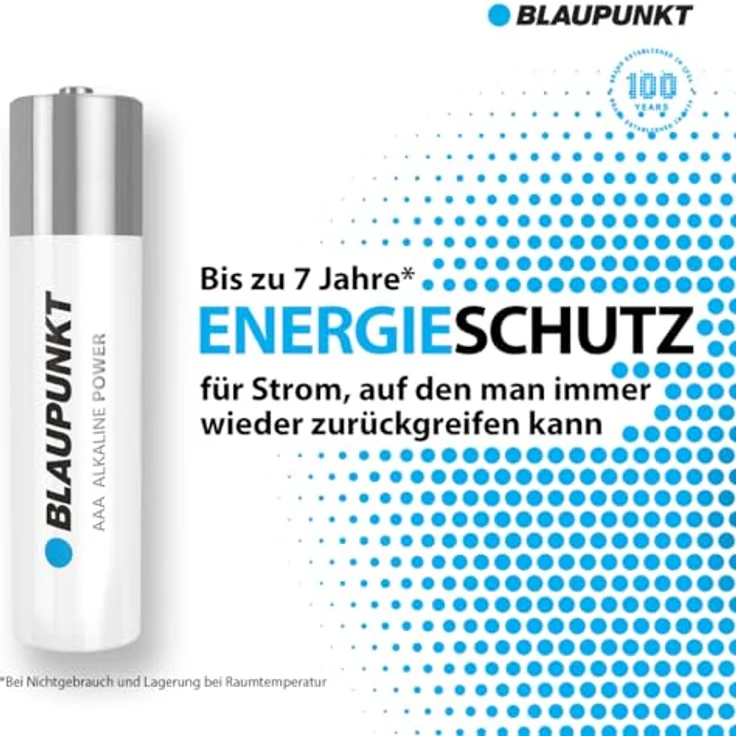 BLAUPUNKT AAA Alkalibatterien, Packung mit 16, ideal für Wanduhren und TV-Fernbedienungen, LR03BPO/16CB, 7 Jahre Batteriestromschutz, 100% plastikfreie Verpackung – Bild 3