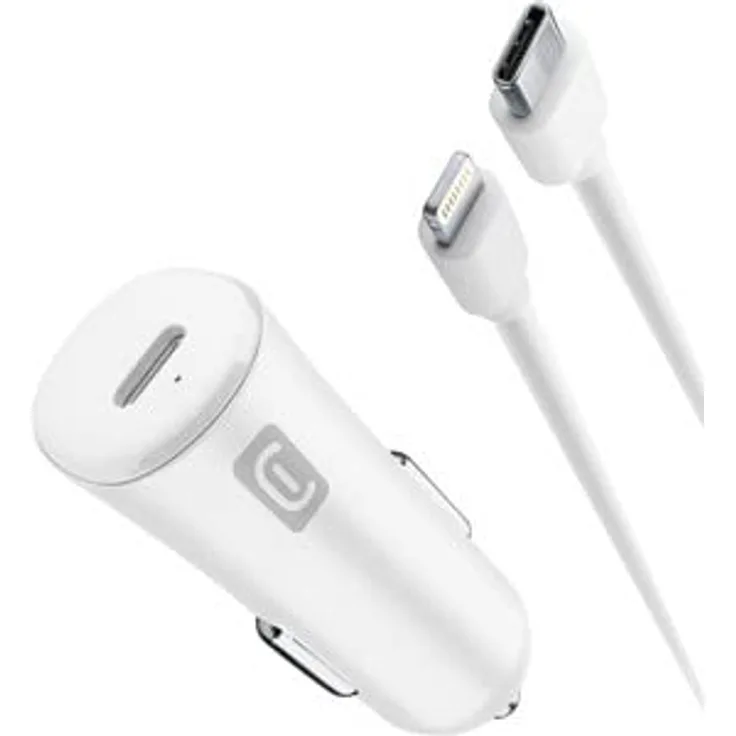 Cellularline - Kfz-Ladegerät für Zigarettenanzünder 12/24 V USB-C-Ausgang 20 W - Schnellladung für iPhone 8 und höher mit USB-C auf Lightning-Kabel inklusive