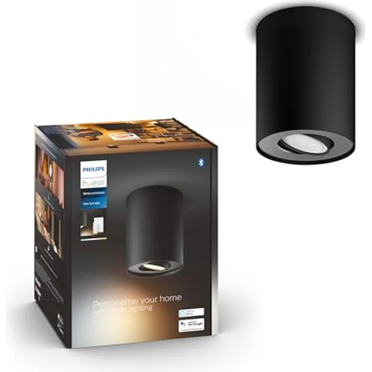 Philips Hue LED-Aufbauspot Pillar, White Ambiance in Schwarz, smarte Deckenbeleuchtung mit Bluetooth und Dimmschalter – Bild 2
