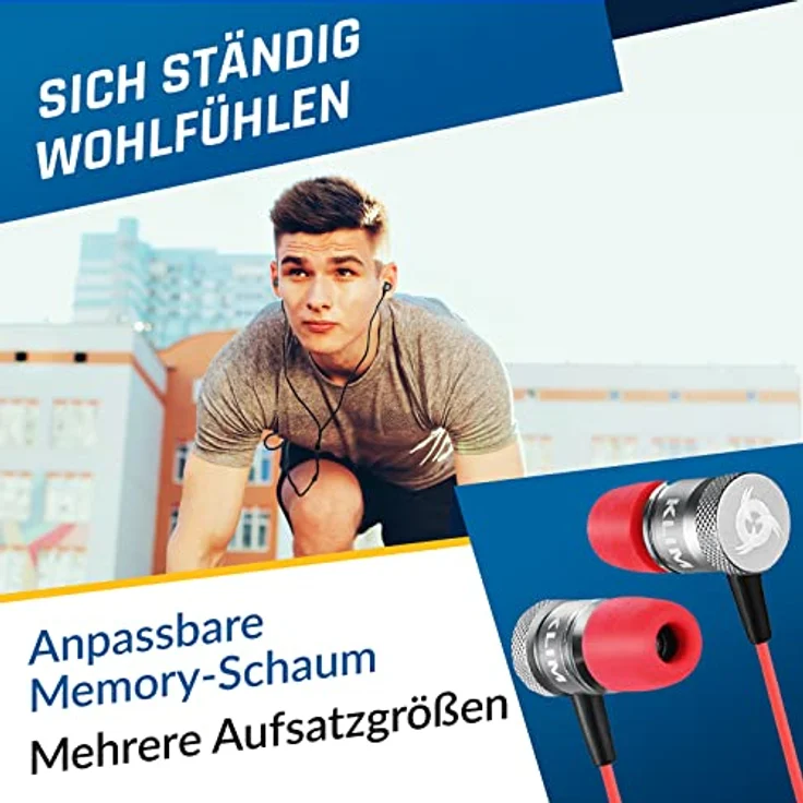 KLIM Fusion In-Ear Kopfhörer mit Memory Foam rot – Bild 2