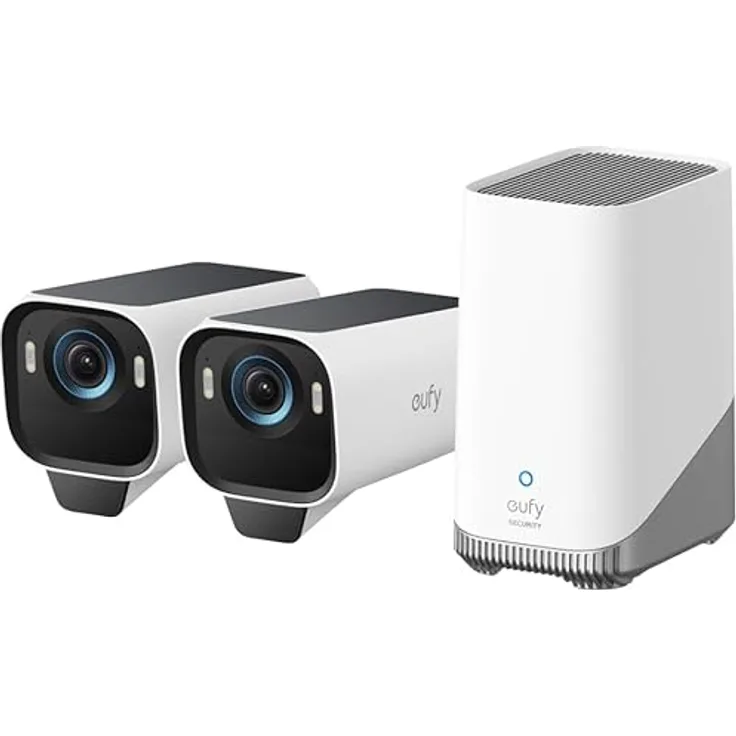 eufy Security eufycam 3 Pro 2+1 2-Kamera-Set, Überwachungskamera Aussen, Überwachungssystem, 4K, MaxColor Vision, Solarstrom, Radar und PIR Bewegungserkennung, 16GB Speicher, HomeKit & Alexa kompatibel
