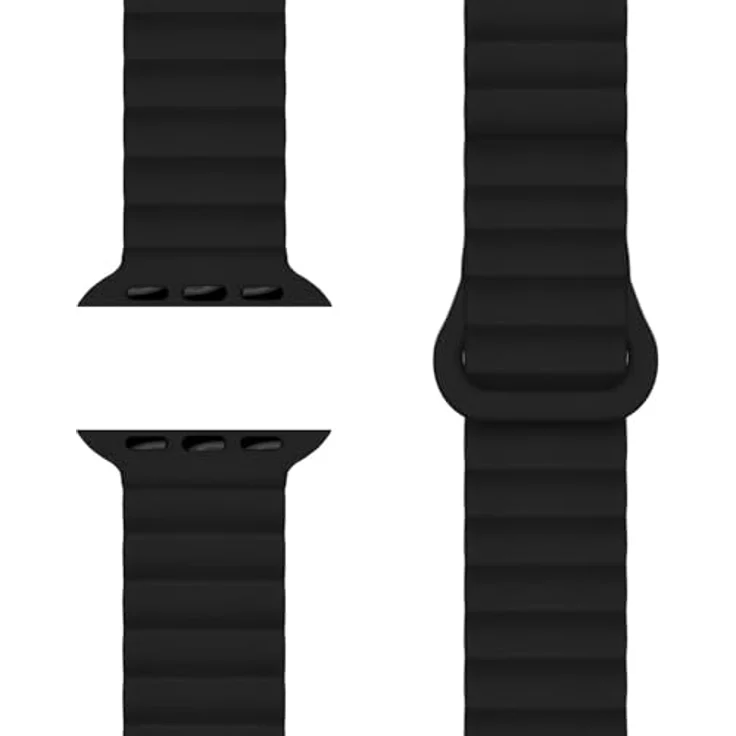 NALIA Core Magnet Armband für Apple Watch Series Ultra/SE/10/9/8/7/6/5/4/3/2/1, Atmungsaktives Silikon Loop mit Rillendesign, Nachtschwarz, 42/44/45/46/49mm – Bild 1