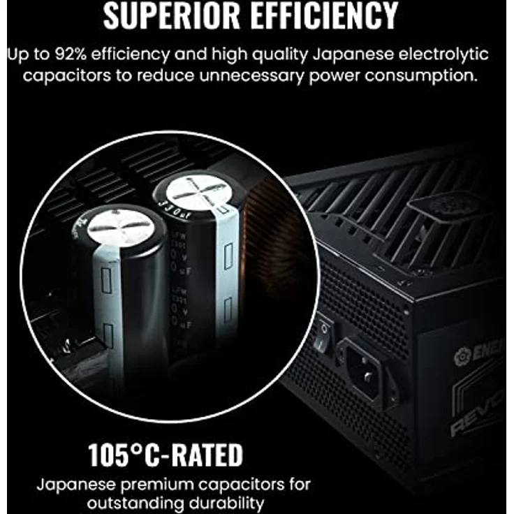 Enermax Revolution D.F. 2 ATX Compact Gaming&Streaming PC Netzteil 1050W 80Plus Gold (Semi-Modular, Flachbandkabel, Semi-Fanless), ERS1050EWT, schwarz – Bild 5