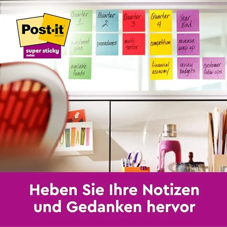Post-it Super Sticky Haftnotizblock 655-6SS-PLAY, Playful Collection, 6x 90 Blatt, 76 x 127 mm, sortiert in ultrarot, vitalorange, ultragelb, limonengrün, paradiseblau und flieder – Bild 4