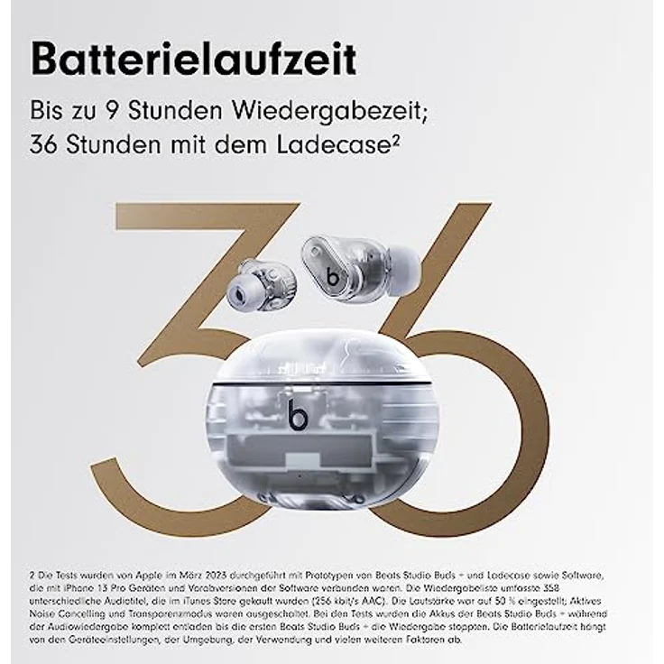 Beats Studio Buds + (2023) – Komplett kabellose Noise Cancelling In-Ear Kopfhörer, verbesserte Apple & Android Kompatibilität, eingebautes Mikrofon, Schweiß-beständige Bluetooth Kopfhörer- Transparent – Bild 4