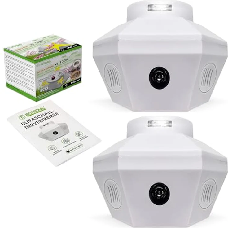 ISOTRONIC® Marderschreck Ultraschallgerät für 2 x 100 qm, Steckdosenbetrieb, LED-Licht, Mäuseabwehr für Dachboden, Haus, Garage, seit 1979 – Bild 1
