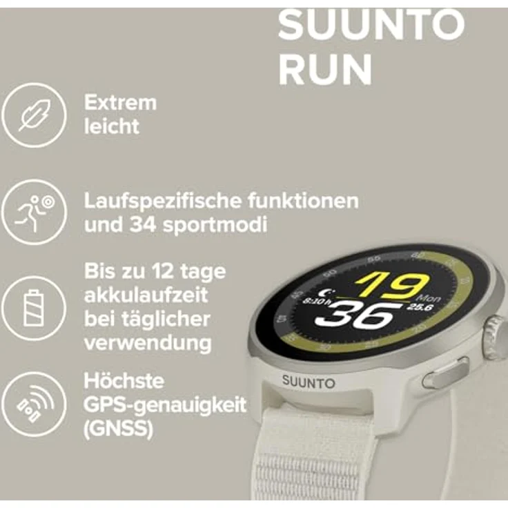 Suunto Run Frost Gray, Smartwatch 46 mm mit Bluetooth, 12 Tage Akkulaufzeit und strapazierfähigem Nylonarmband – Bild 2