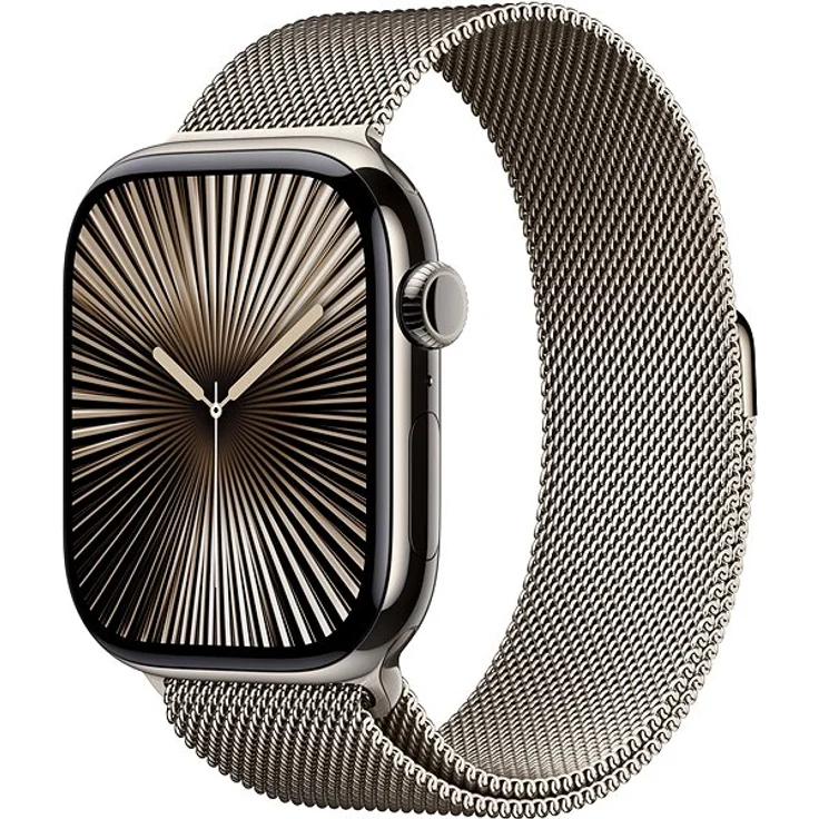 Apple Watch Series 10, 42 mm, GPS + Cellular, Titangehäuse Natur, Milanaise Armband Natur, One size – Bild 1