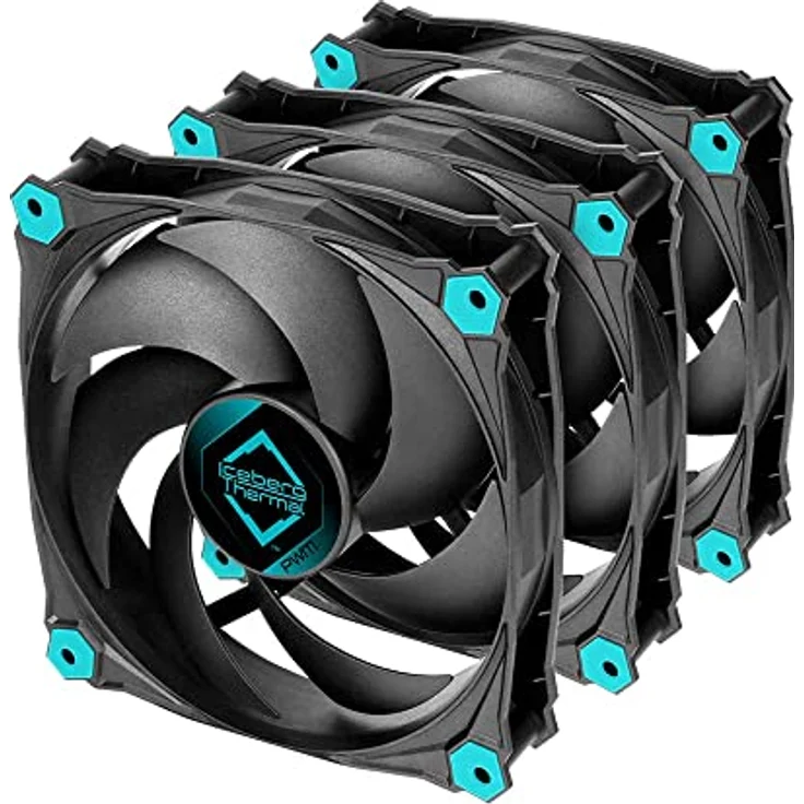 Iceberg Thermal IceGALE Silent PWM 120mm Gehäuselüfter optimierter Airflow 3er-Pack, Schwarz – Bild 1