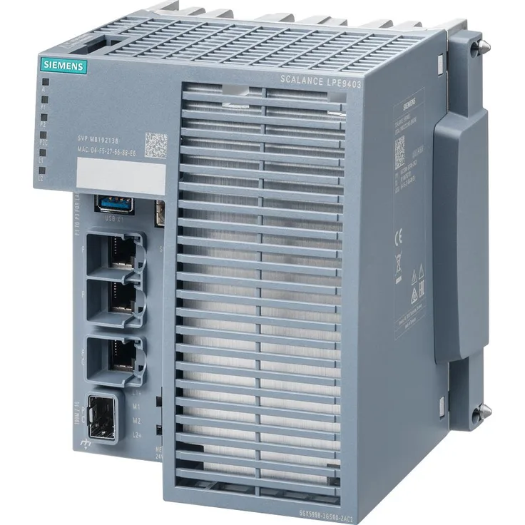 Siemens SCALANCE LPE9403, Netzwerk Switch mit 64Bit ARMv8 4-Core Prozessor, 4GB RAM, 16GB eMMC, 3x RJ45 und 1x SFP Port, redundante Spannungsversorgung