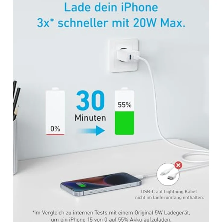 Anker 20W USB C Ladegerät, iPad Netzteil mit 150cm Kabel, USB-Schnellladenetzteil, dual-port, kompatibel mit iPhone 17/16/15 Series – Bild 4