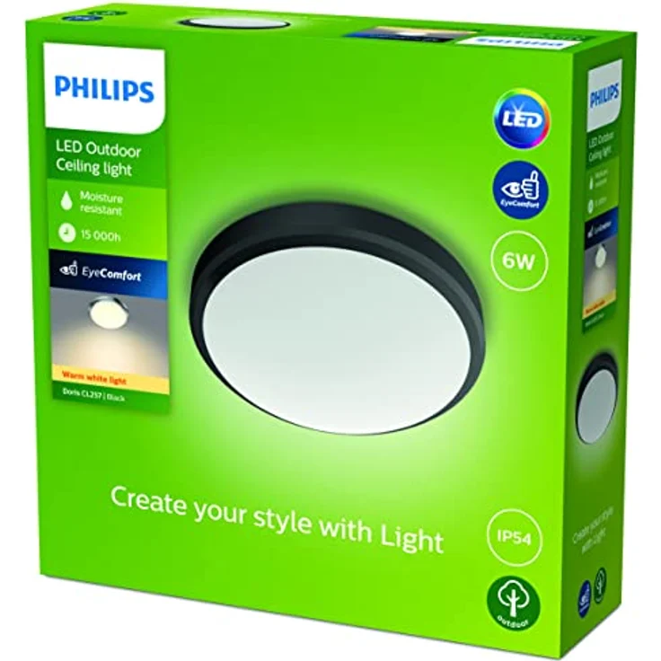 PHILIPS my Garden LED Doris Deckenleuchte Doris, 6W, warmweißes Licht 2700K, IP54 Schutzklasse, Schwarz – Bild 5