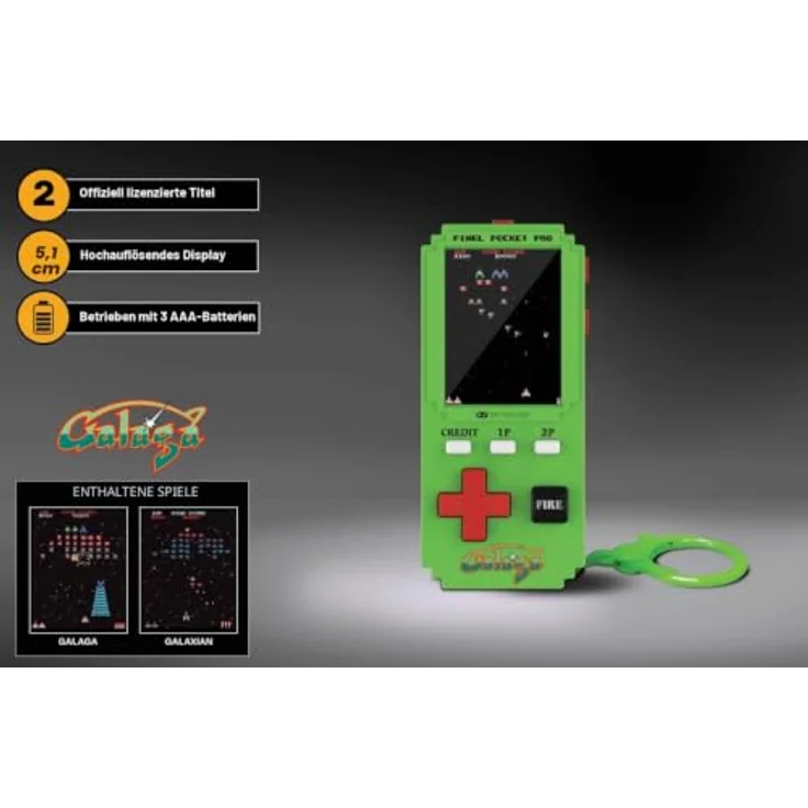 My Arcade Pixel Pocket Pro Galaga, tragbare Spielkonsole mit 2-in-1 Arcade-System und hochauflösendem 2-Farb-Display – Bild 5
