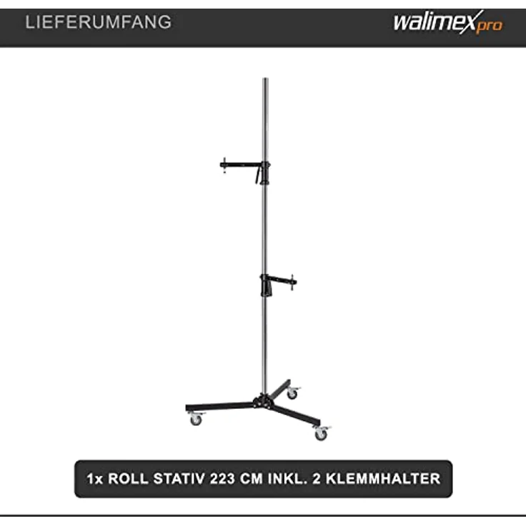 Walimex pro Roll-Stativ, 223cm, mit 2 Klemmhaltern – Bild 6