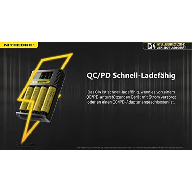 Nitecore USB-C Ladegerät CI4 - für Li-Ion, NiMH und NI-Cd Akkus - Feuerhemmender Kunststoff – Bild 3