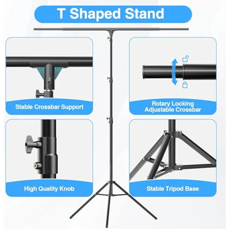 EMART T Form Hintergrund Ständer, 1,5x2,5m Hintergrundsystem mit 4 Federclips, Tragetasche für Fotostudio, anpassbare Höhe 1,8m - 2,55m, faltbar für Portrait- und Produktfotografie – Bild 4