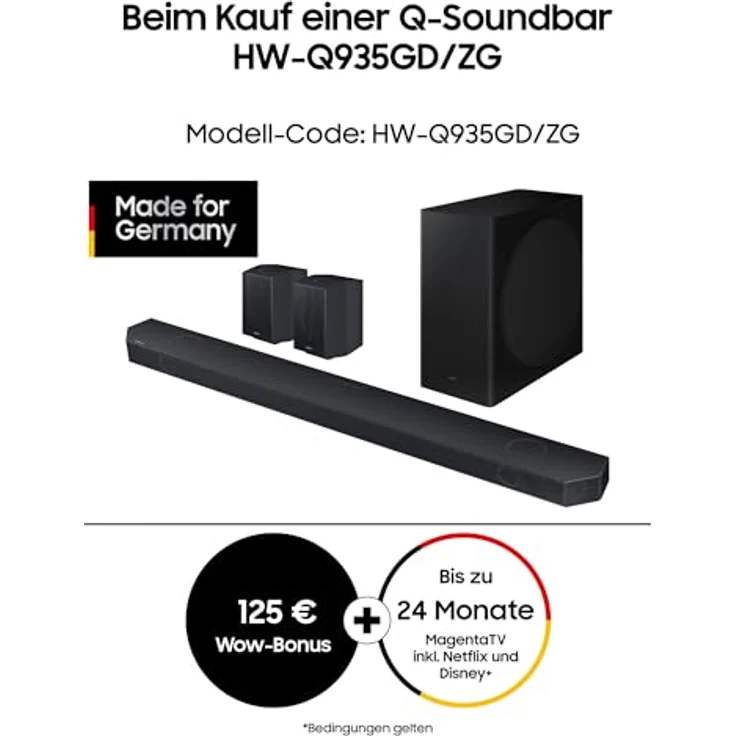 Samsung HW-Q935GD 9.1.4-Kanal Q-Soundbar für TV-Geräte, 2.0.2-Kanal-Rücklautsprecher, Bluetooth-Lautsprecher mit kabellosem Dolby Atmos / DTS:X, Q-Symphony [2024] – Bild 2