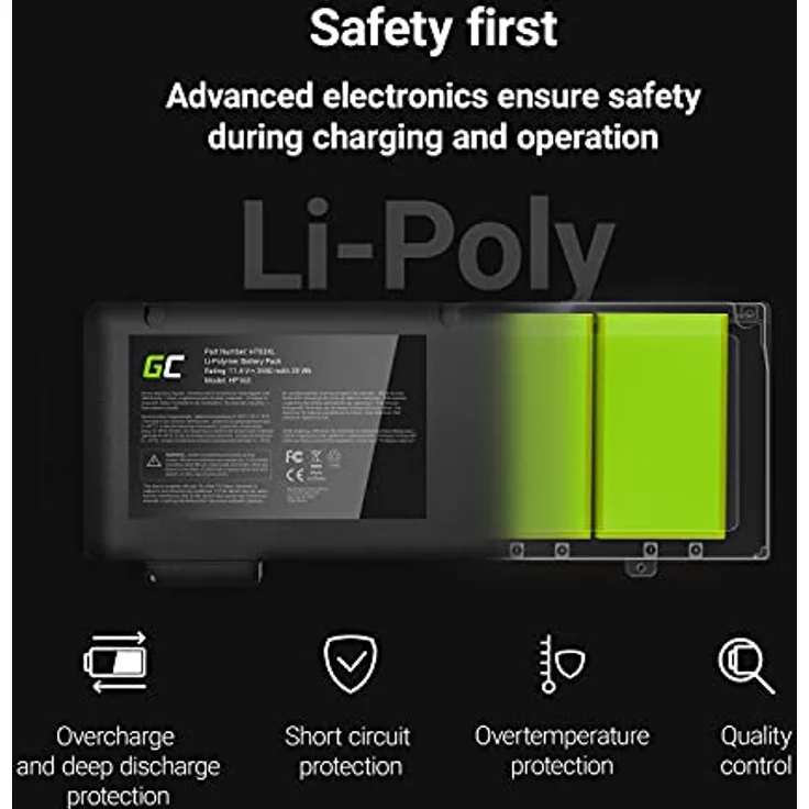 Green Cell Laptop-Batterie RR03XL, Lithium-Polymer, 3400 mAh, für HP ProBook 430 G4/G5, 440 G4/G5, 450 G4/G5, 455 G4/G5, 470 G4/G5, schwarz – Bild 3