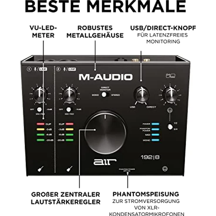 M-Audio AIR 192|8 - 2-in-4-out-USB Audio - MIDI-Schnittstelle mit ProTools und Ableton Live Recording Software mit Studio Effekten & Instrumenten – Bild 5