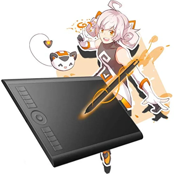 GAOMON M10K 2018 Stifttablett, 10 x 6,25 Zoll Grafiktablett mit 8192 Druckempfindlichkeitsstufen und batterielosem Stift, 10 anpassbare Hotkeys