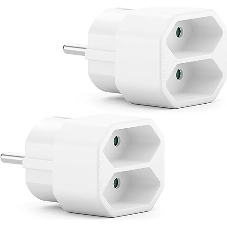 deleyCON 2 Stück Mehrfachstecker, Mehrfachsteckdose Indoor mit 2x Euro-Buchse, 2,5A, max. 1100W, Überlastungsschutz, kompakte Bauweise, Weiß