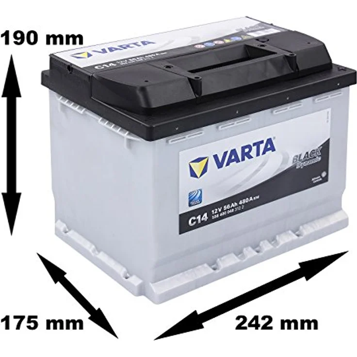 VARTA C14 Black Dynamic, 56Ah 480A Autobatterie, wartungsfrei, 12V, Maße 242x175x190 mm – Bild 3
