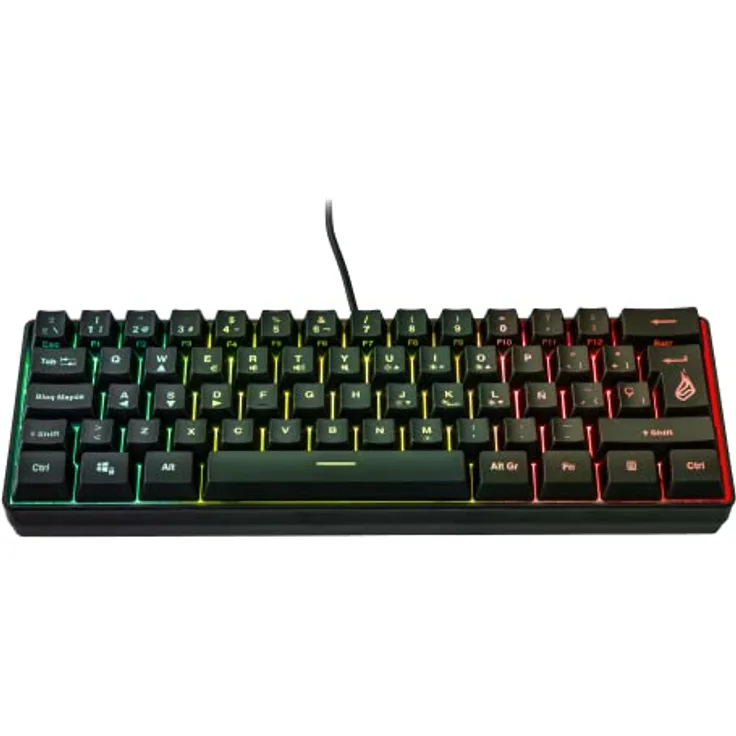 Surefire Kingpin X1 60% Gaming Tastatur Spanish, Gaming Multimedia Keyboard klein & mobil, RGB-Tastatur mit Beleuchtung, 25 Anti-Ghosting-Tasten, spanisches Layout QWERTY