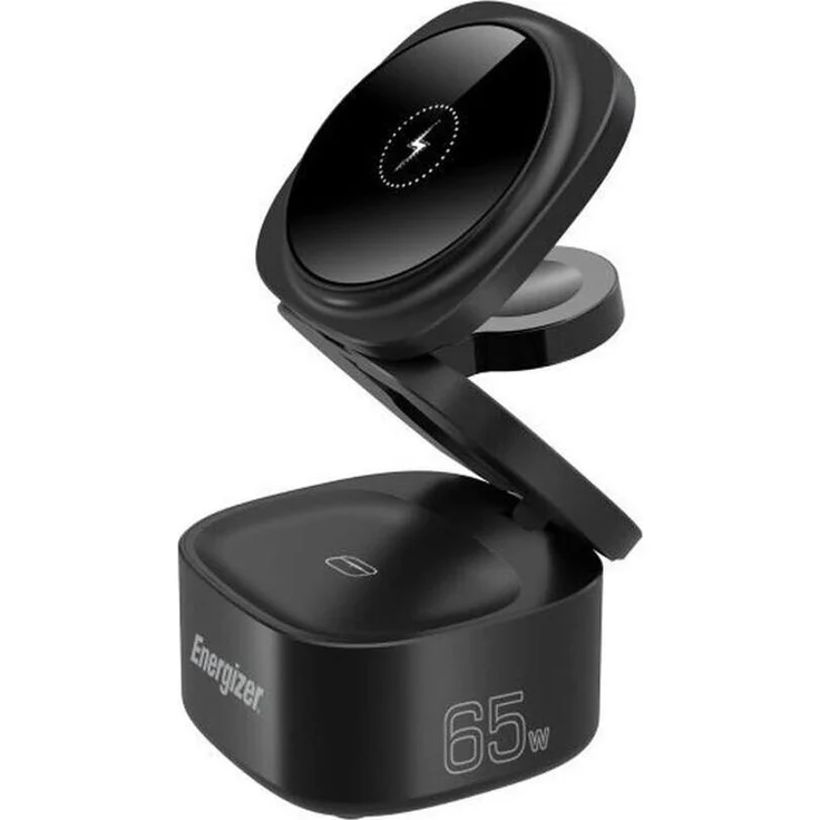 Energizer WCP311, Kabelloses 3-in-1 Handy-Ladegerät mit 65W USB-C PD, Schwarz