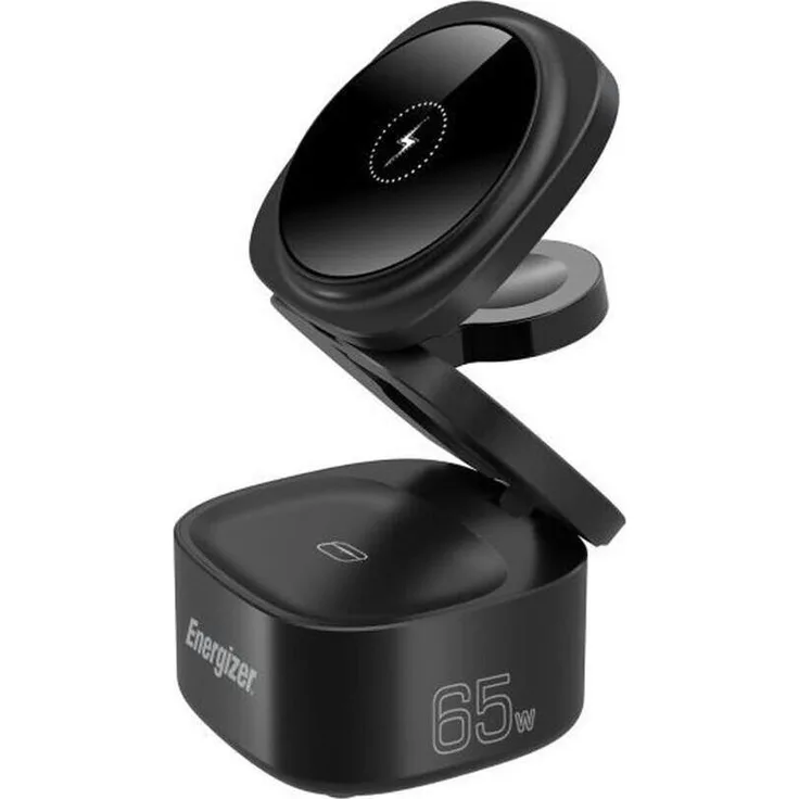 Energizer WCP311, Kabelloses 3-in-1 Handy-Ladegerät mit 65W USB-C PD, Schwarz