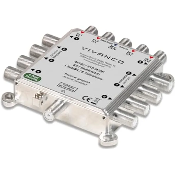 SAT Multischalter 5/8 digital, verteilt 2 Dual/Twin LNBs oder einen Universal Quattro LNB Plus terrestrische Signale auf 8 Teilnehmer