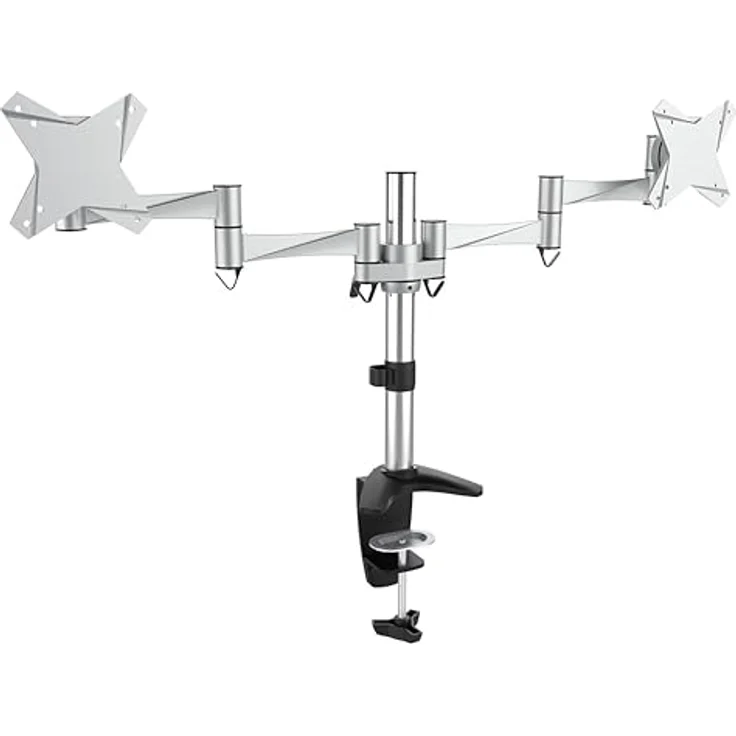 RICOO Monitor Tischhalterung für 2 Monitore Monitorhalterung TS3311 Monitorständer Schwenkbar Neigbar Höhenverstellbar Schreibtisch Bildschirmständer Tisch Ständer Monitorhalterungen VESA 75x75 100x100 / Silber – Bild 2