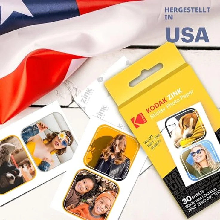 Kodak Premium Zink Fotopapier 5,1 x 7,6 cm, vorgeschnittene Aufkleber, 30 Blatt, wasserbeständig und reißfest, Weiß kompatibel mit Kodak Step Drucker – Bild 5