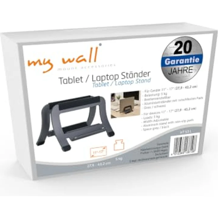 My Wall HT53L Notebook-Ständer, Aluminium in Grau/Schwarz, für Laptops und Tablets von 11 bis 17 Zoll, Tragkraft bis 5 kg – Bild 12
